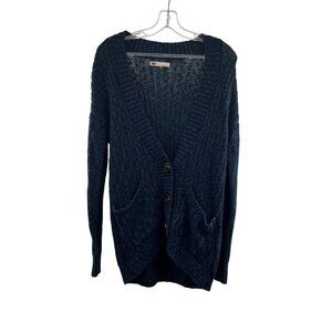 SO Knit Cardigan Blue V-Neck Long Sleeve Button Up Women's Size Small